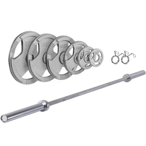 Ironman 140kg Olympic Tri-grip Hammertone Weight Set with 86" Olympic Weight Bar