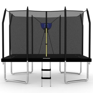 7x11ft Rectangular Trampoline with Safety Enclosure Black FREE Ladder & Basketball Game