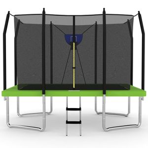 Big Air Bounce 8x12ft Rectangular Trampoline with Safety Enclosure Green FREE Ladder & Basketball Game