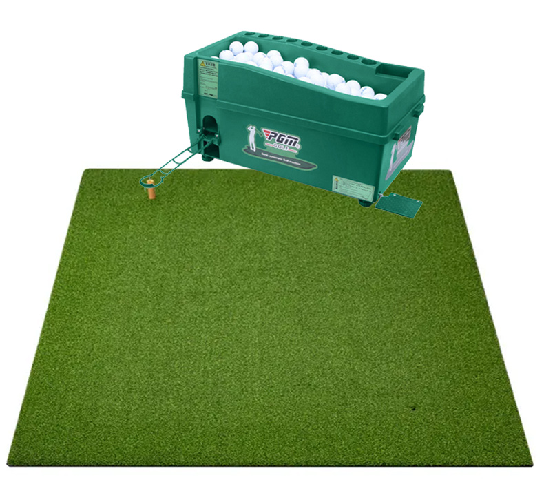 Image of Hillman PGM Semi-Automatic Golf Ball Dispenser and Large Deluxe Turf Practice Mat with Rubber Tee