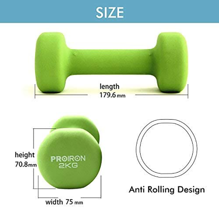 PROIRON Neoprene Coated 2kg Dumbbells