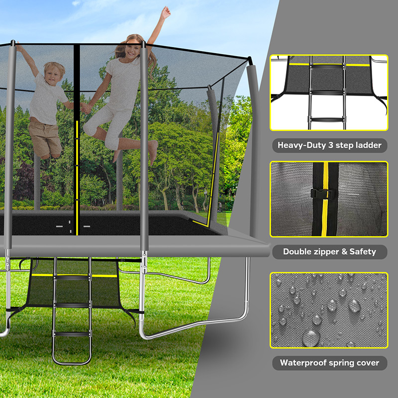 7x10ft Rectangular Trampoline with Safety Enclosure Grey - Free Ladder & Shoe Tidy