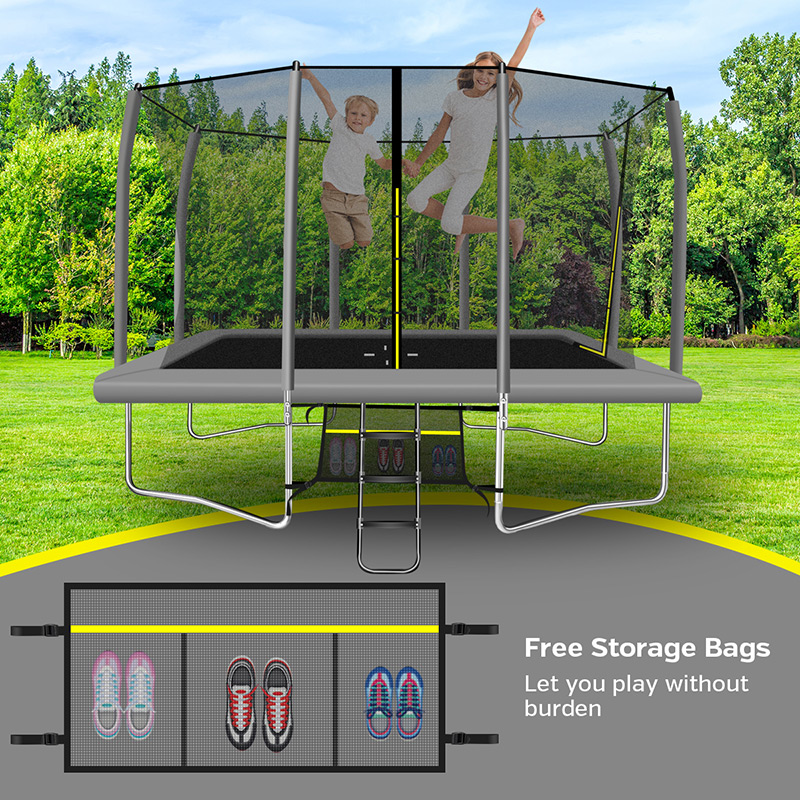 7x10ft Rectangular Trampoline with Safety Enclosure Grey - Free Ladder & Shoe Tidy