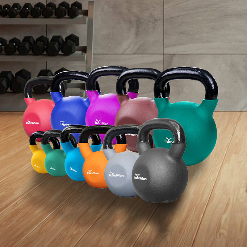 IronMan 4-16kg Kettlebell Set & Three-Tier Kettlebell Storage Rack | Eight Neoprene Coated Kettlebells