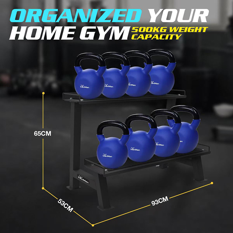 IronMan 10 Coated Kettlebells & Two-Tier Kettlebell Storage Rack Set|4kg – 32kg Neoprene Coated Kettlebells