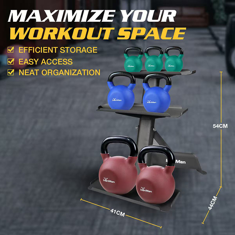 IronMan 4-24kg Kettlebell Set & Three-Tier Kettlebell Storage Rack | Eight Neoprene Coated Kettlebells