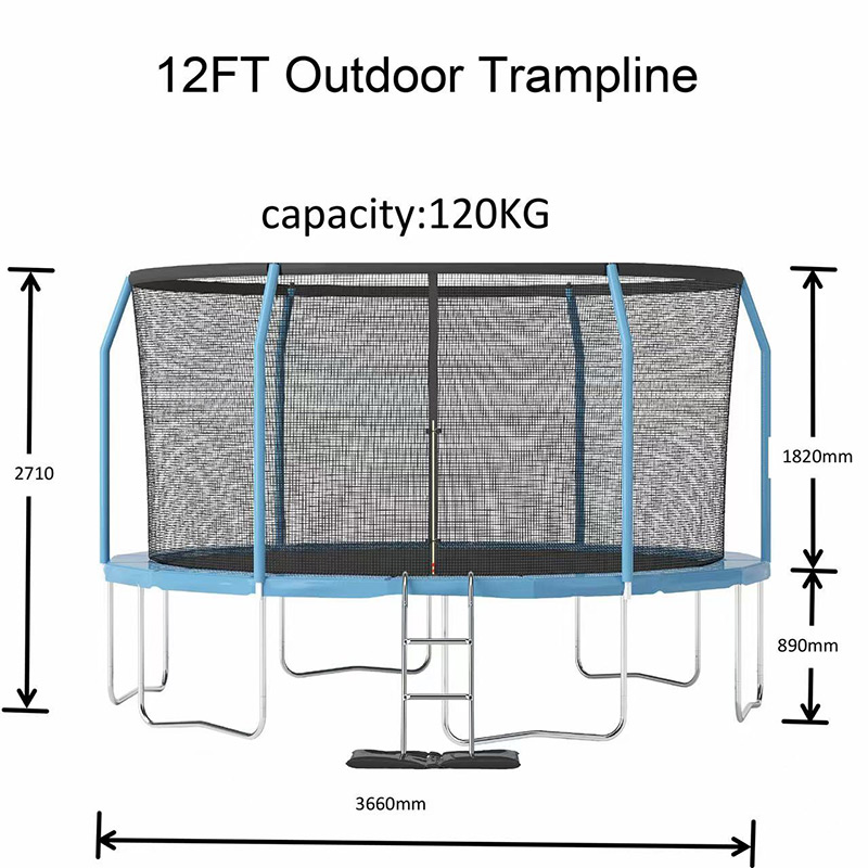 12ft Trampoline with Safety Enclosure Free Ladder Floor Mat & Socks – Blue / Blue