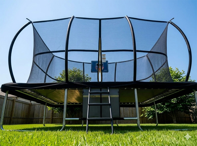 7x10ft Rectangular Trampoline with Safety Enclosure Black - Free Ladder Shoe Tidy Anchor Kit Basketball