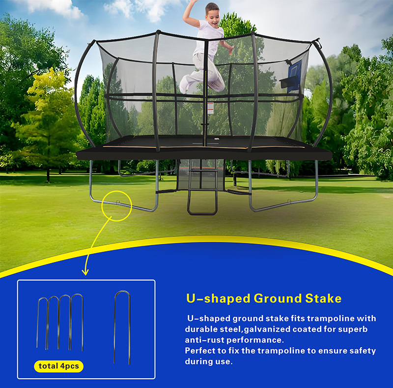 7x10ft Rectangular Trampoline with Safety Enclosure Black - Free Ladder Shoe Tidy Anchor Kit Basketball