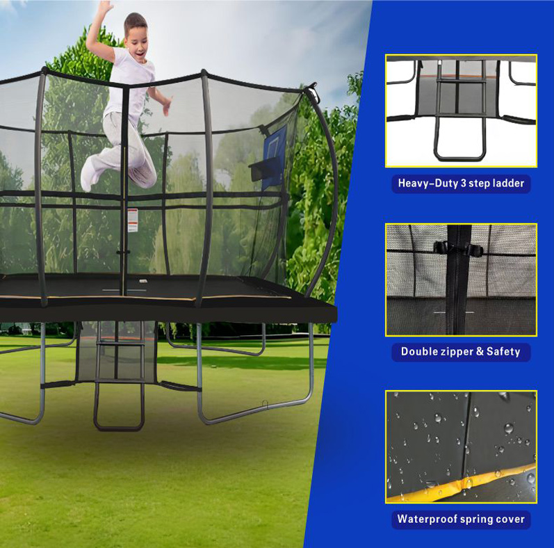 7x10ft Rectangular Trampoline with Safety Enclosure Black - Free Ladder Shoe Tidy Anchor Kit Basketball
