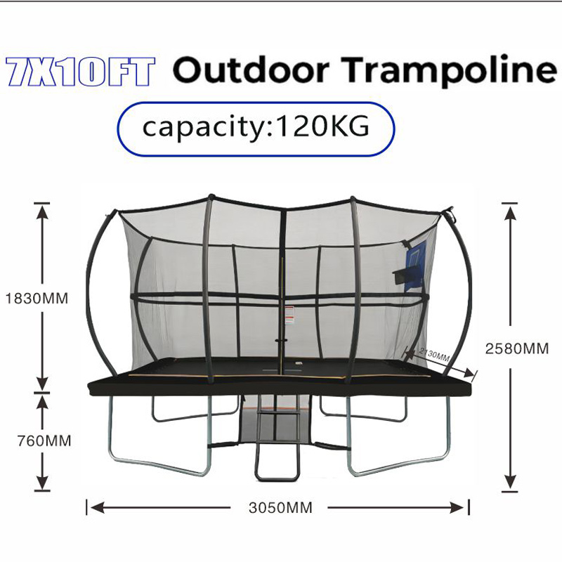 7x10ft Rectangular Trampoline with Safety Enclosure Black - Free Ladder Shoe Tidy Anchor Kit Basketball