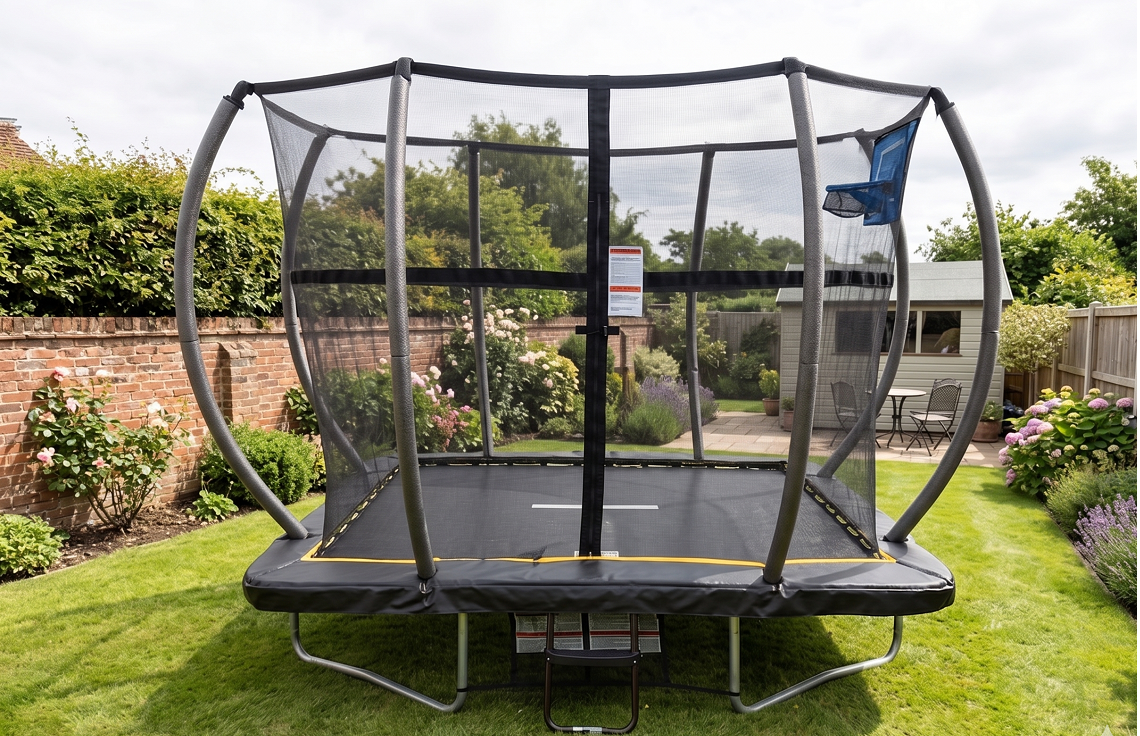 Big Foot 5x7ft Rectangular Trampoline with Safety Enclosure Black - Free Ladder Shoe Tidy Anchor Kit Basketball