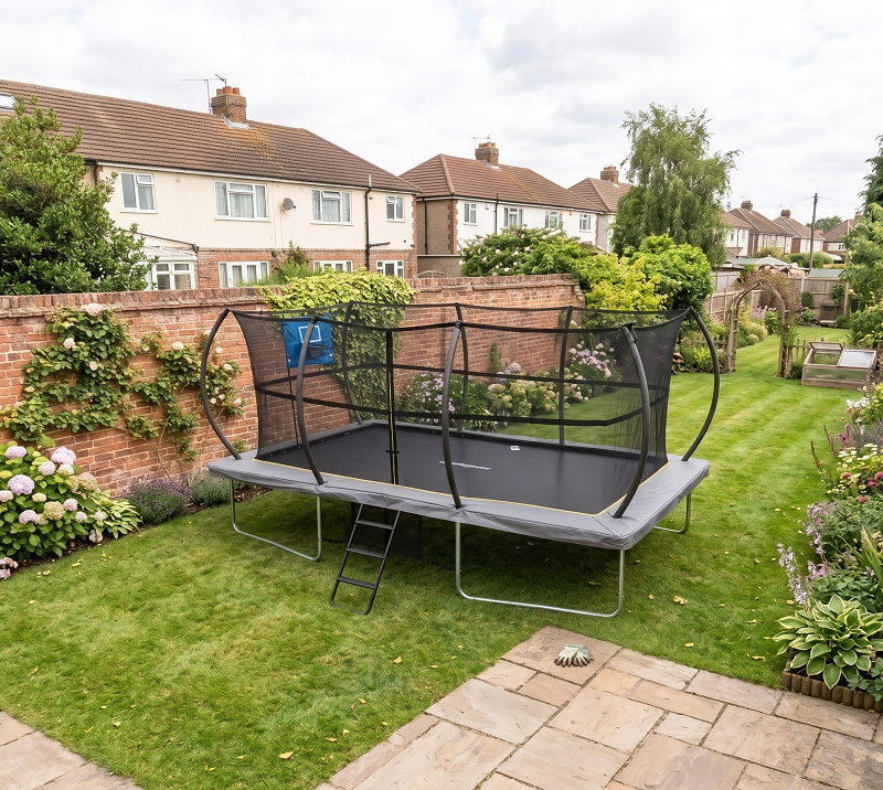 Big Foot 9x14ft Rectangular Trampoline with Safety Enclosure Grey - Free Ladder Shoe Tidy Anchor Kit Basketball