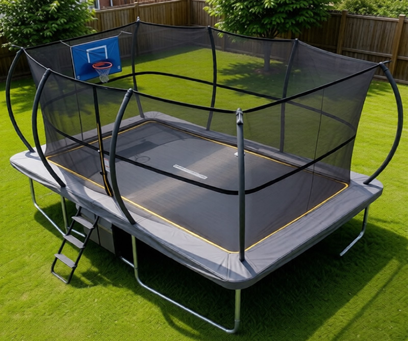 7x10ft Rectangular Trampoline with Safety Enclosure Grey - Free Ladder Shoe Tidy Anchor Kit Basketball Game
