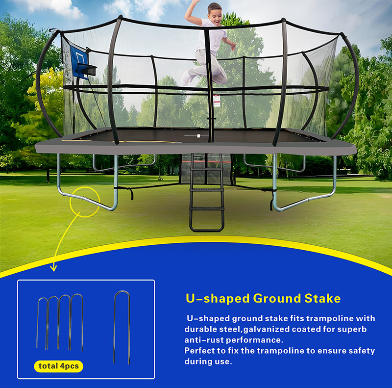 8x12ft Rectangular Trampoline with Safety Enclosure Grey - Free Ladder Shoe Tidy Anchor Kit Basketball
