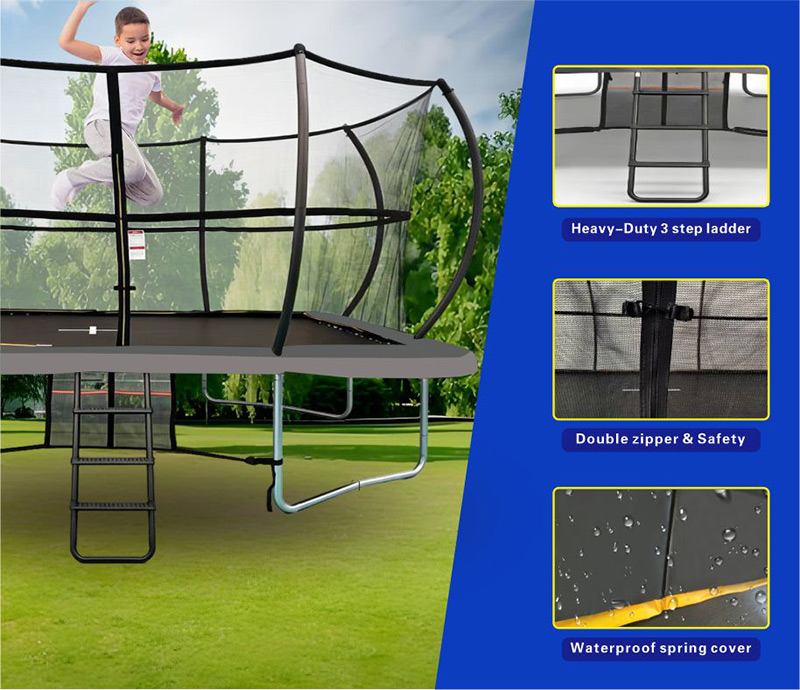 8x12ft Rectangular Trampoline with Safety Enclosure Grey - Free Ladder Shoe Tidy Anchor Kit Basketball
