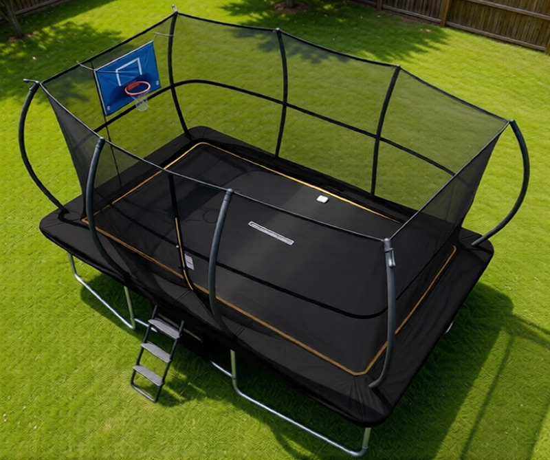 8x12ft Rectangular Trampoline with Safety Enclosure Black - Free Ladder Shoe Tidy Anchor Kit Basketball