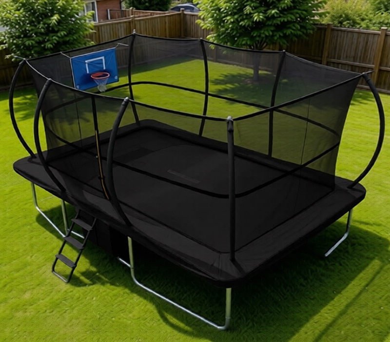 8x12ft Rectangular Trampoline with Safety Enclosure Black - Free Ladder Shoe Tidy Anchor Kit Basketball
