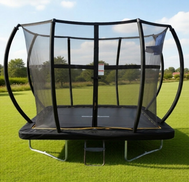 5x7ft Rectangular Trampoline with Safety Enclosure Black - Free Ladder Shoe Tidy Anchor Kit Basketball