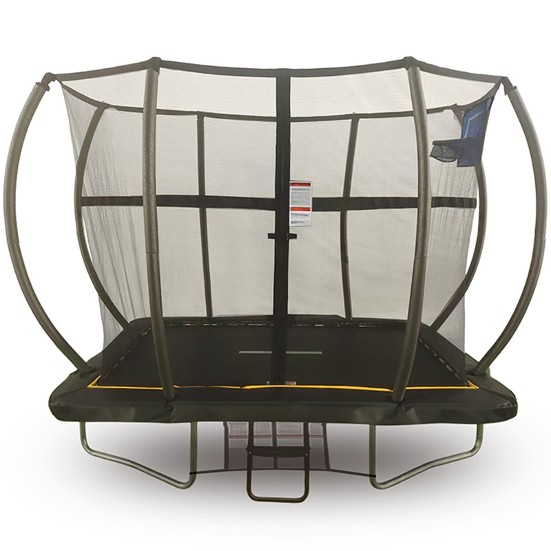 5x7ft Rectangular Trampoline with Safety Enclosure Black - Free Ladder Shoe Tidy Anchor Kit Basketball