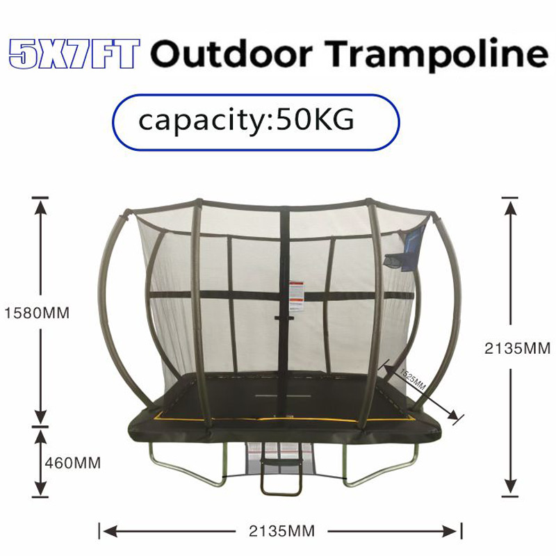 5x7ft Rectangular Trampoline with Safety Enclosure Black - Free Ladder Shoe Tidy Anchor Kit Basketball