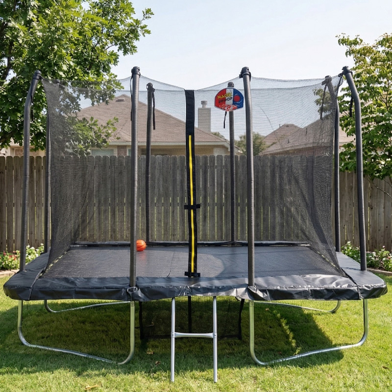 5x7ft Rectangular Trampoline with Safety Enclosure Black FREE Ladder Basketball Game & Shoe Tidy