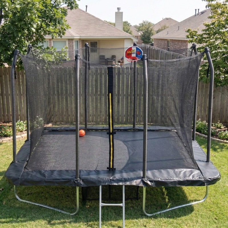 5x7ft Rectangular Trampoline with Safety Enclosure Black FREE Ladder Basketball Game & Shoe Tidy