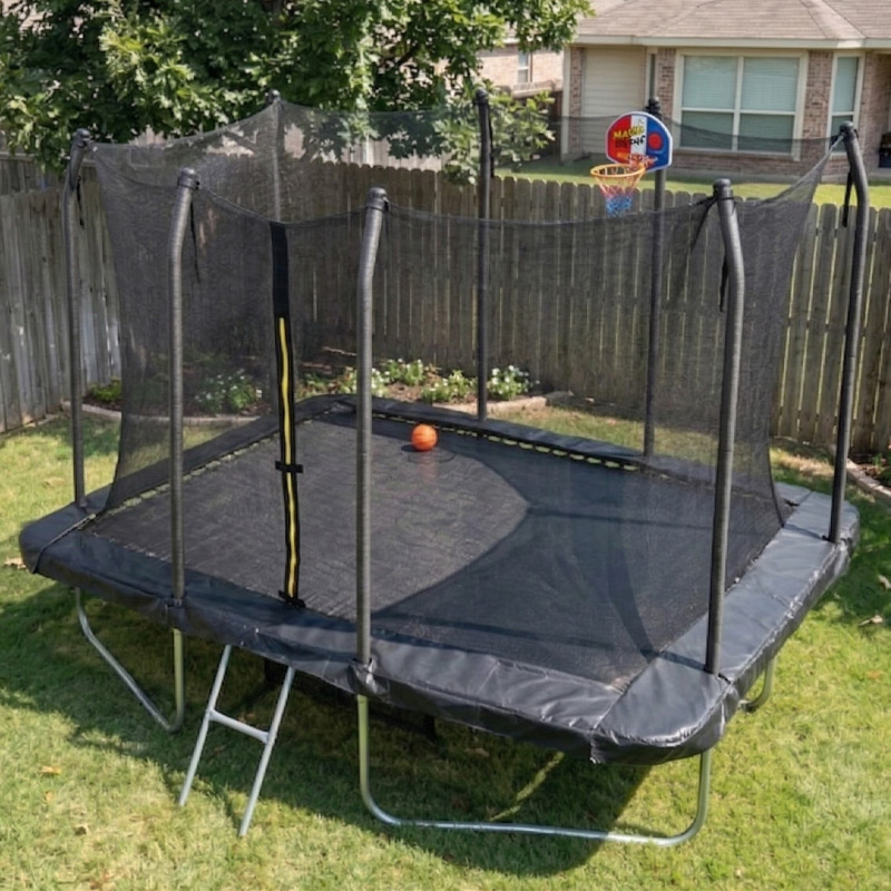 5x7ft Rectangular Trampoline with Safety Enclosure Black FREE Ladder Basketball Game & Shoe Tidy