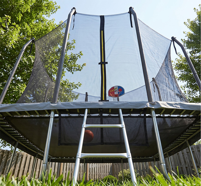 5x7ft Rectangular Trampoline with Safety Enclosure Grey FREE Ladder Basketball Game & Shoe Tidy