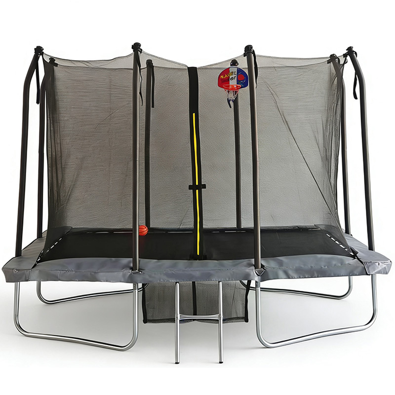 5x7ft Rectangular Trampoline with Safety Enclosure Grey FREE Ladder Basketball Game & Shoe Tidy