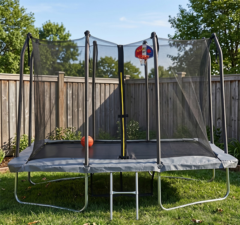 6x9ft Rectangular Trampoline with Safety Enclosure Grey FREE Ladder Basketball Game & Shoe Tidy