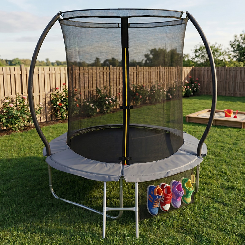 6ft Trampoline & Safety Enclosure Free Shoe Tidy & Ladder – Grey