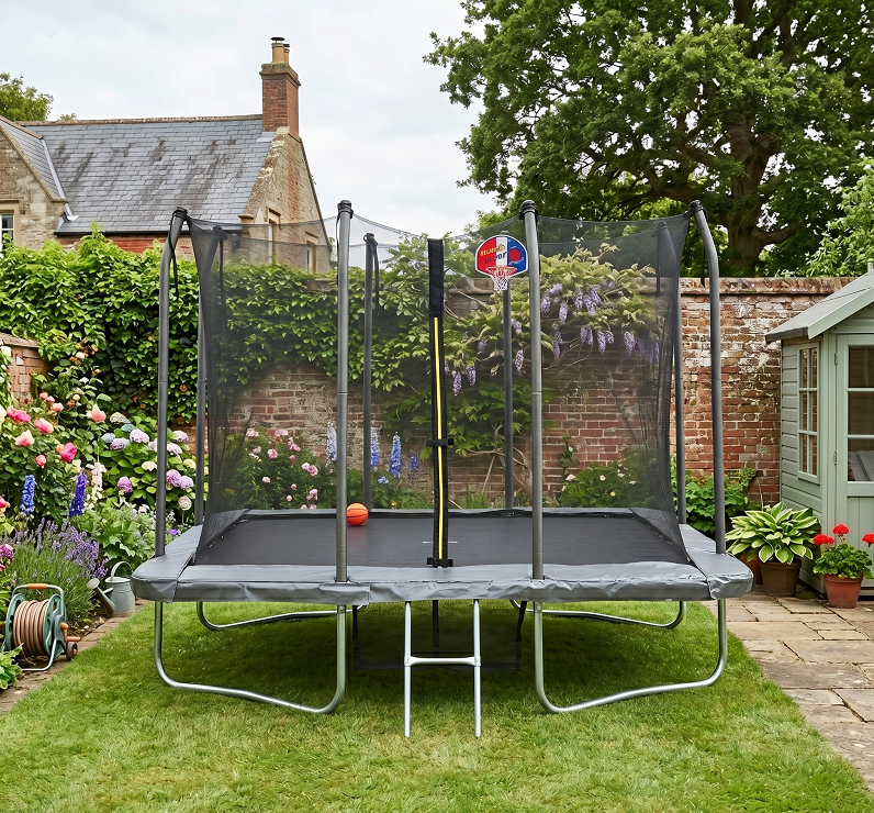 Big Foot 5x7ft Rectangular Trampoline with Safety Enclosure Grey FREE Ladder Basketball Game & Shoe Tidy