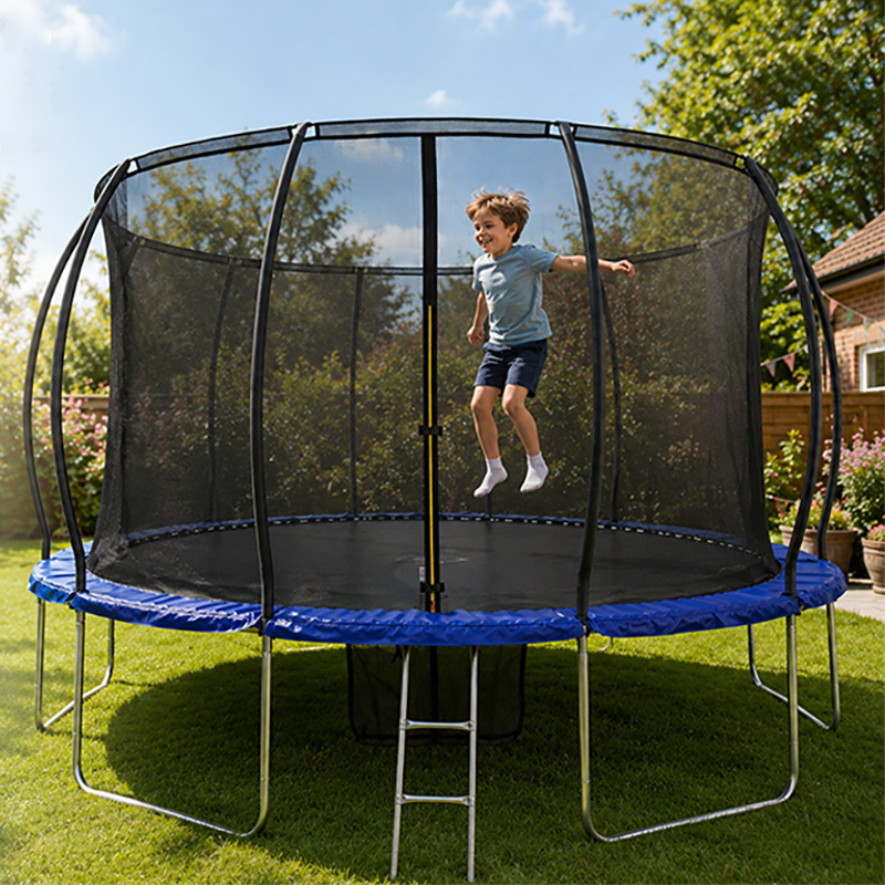 16ft Trampoline & Enclosure Free Shoe Tidy & Ladder – Blue