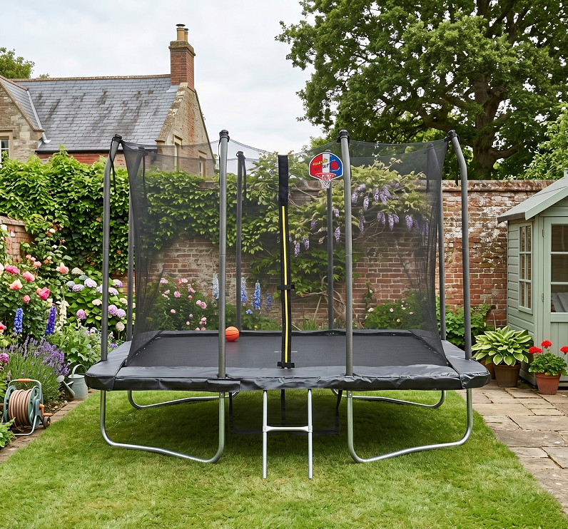 Big Foot 5x7ft Rectangular Trampoline with Safety Enclosure Black FREE Ladder Basketball Game & Shoe Tidy