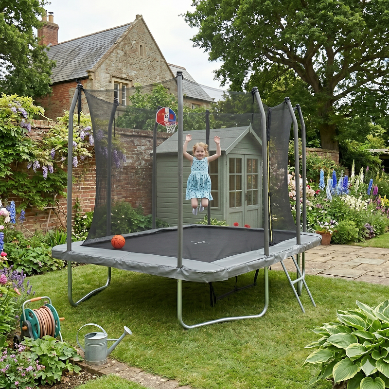 Big Foot 5x7ft Rectangular Trampoline with Safety Enclosure Grey FREE Ladder Basketball Game & Shoe Tidy - Image 9