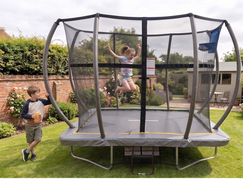 Big Foot 5x7ft Rectangular Trampoline with Safety Enclosure Grey - Free Ladder Shoe Tidy Anchor Kit Basketball - Image 11