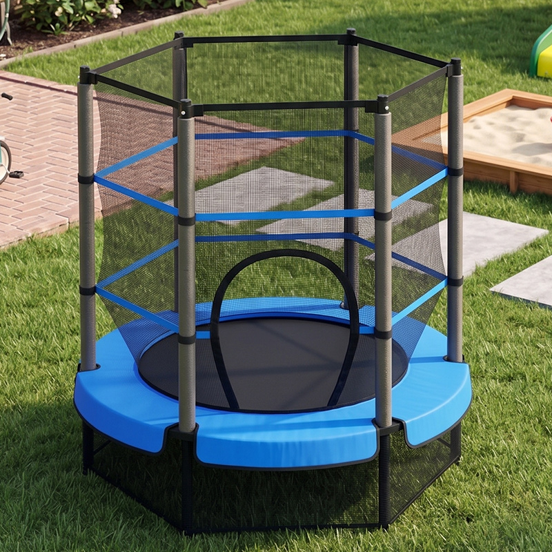 55" Kids Trampoline with Safety Net Blue – Indoor & Outdoor Use Mini Trampoline for Children