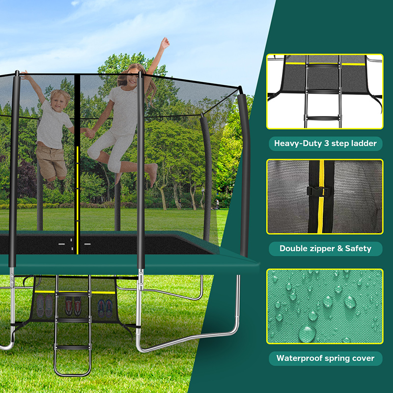 7x10ft Rectangular Trampoline with Safety Enclosure Green - Free Ladder & Shoe Tidy