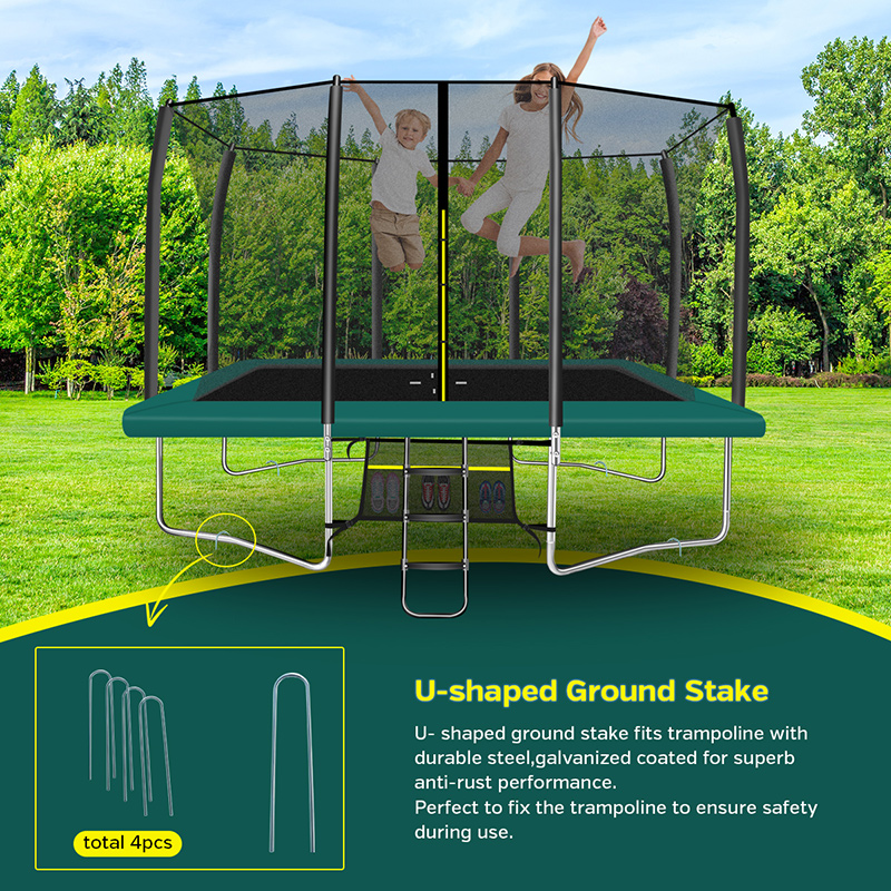 7x10ft Rectangular Trampoline with Safety Enclosure Green - Free Ladder & Shoe Tidy