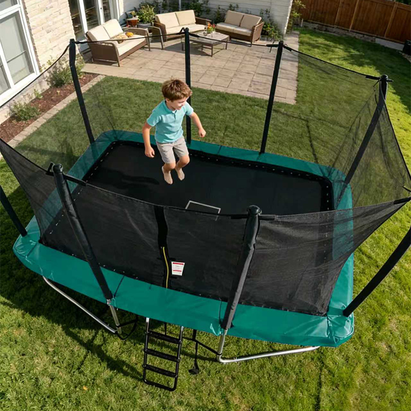 7x10ft Rectangular Trampoline with Safety Enclosure Green - Free Ladder & Shoe Tidy