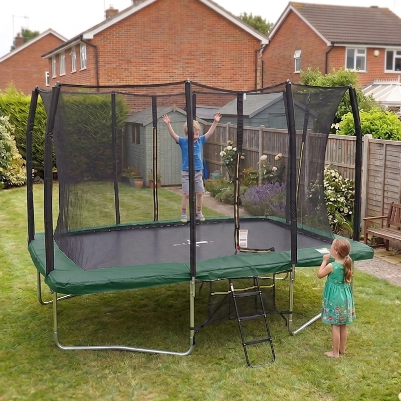 7x10ft Rectangular Trampoline with Safety Enclosure Green - Free Ladder & Shoe Tidy