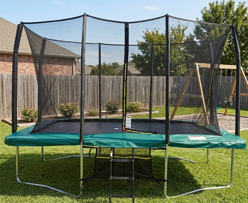 7x10ft Rectangular Trampoline with Safety Enclosure Green - Free Ladder & Shoe Tidy
