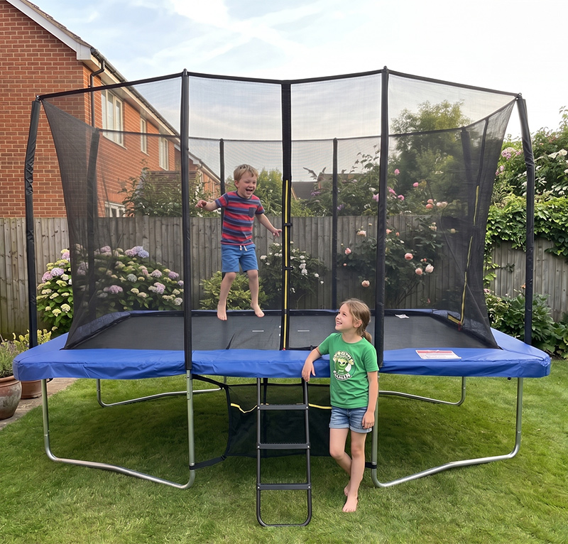 7x10ft Rectangular Trampoline with Safety Enclosure Grey - Free Ladder & Shoe Tidy