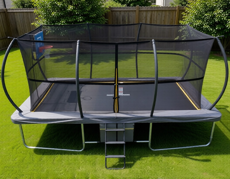 10x17ft Rectangular Trampoline with Safety Enclosure Grey - Free Ladder Shoe Tidy Anchor Kit Basketball