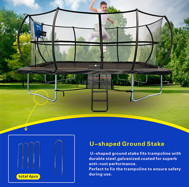 10x17ft Rectangular Trampoline with Safety Enclosure Black - Free Ladder Shoe Tidy Anchor Kit Basketball