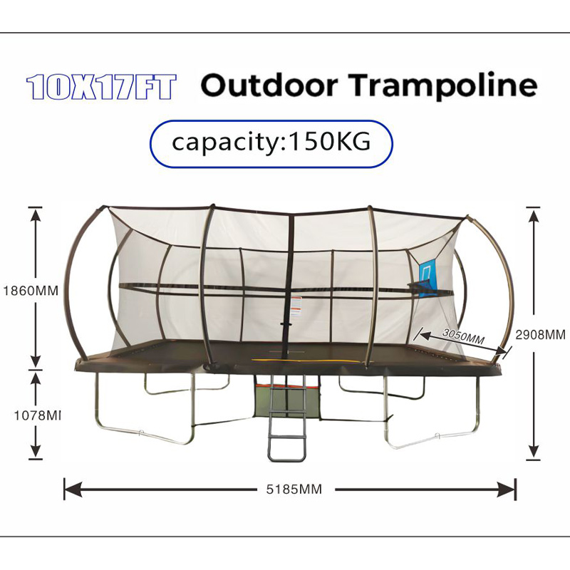 Big Foot 10x17ft Rectangular Trampoline with Safety Enclosure Black - Free Ladder Shoe Tidy Anchor Kit Basketball - Image 5