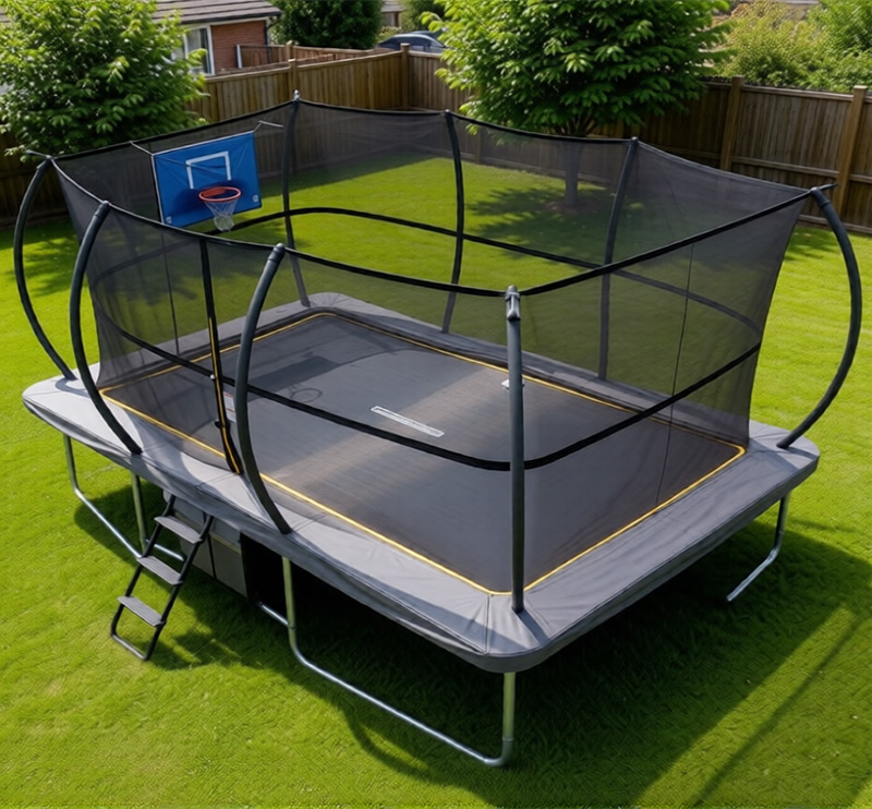 Big Foot 10x17ft Rectangular Trampoline with Safety Enclosure Grey - Free Ladder Shoe Tidy Anchor Kit Basketball - Image 4