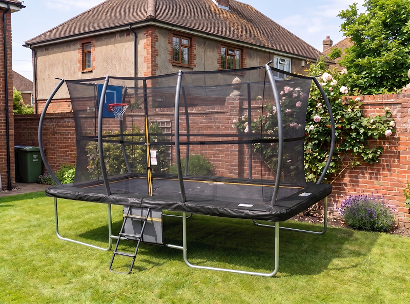 Big Foot 7x10ft Rectangular Trampoline with Safety Enclosure Black - Free Ladder Shoe Tidy Anchor Kit Basketball Game