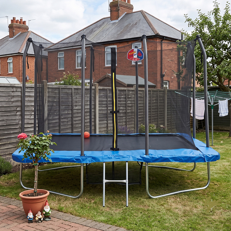6x8ft Rectangular Trampoline with Safety Enclosure Blue FREE Ladder Basketball Game & Shoe Tidy
